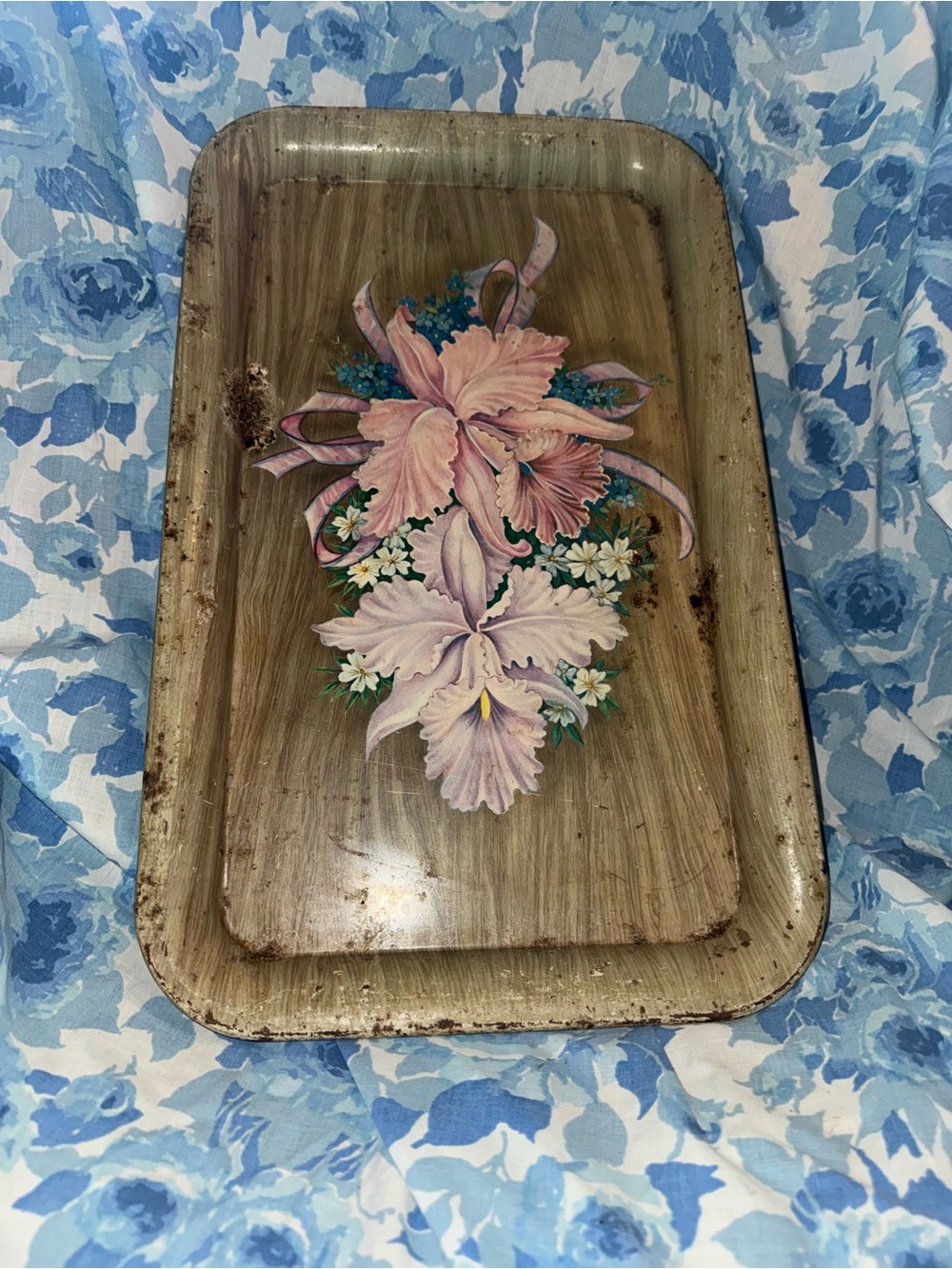 Vintage Rusty crusty metal floral tv tray